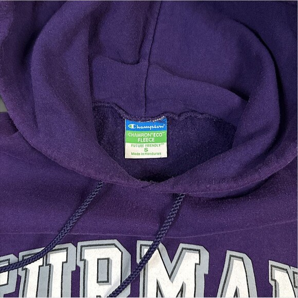 Vintage Champion Eco Furman University Hoodie Sweatshirt Purple Size Small - Picture 5 of 7
